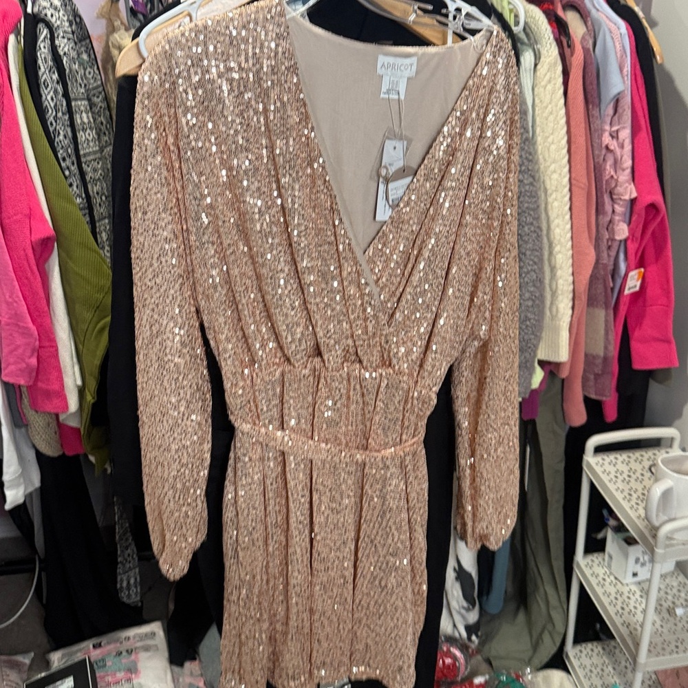 apricot sequin dress XL new